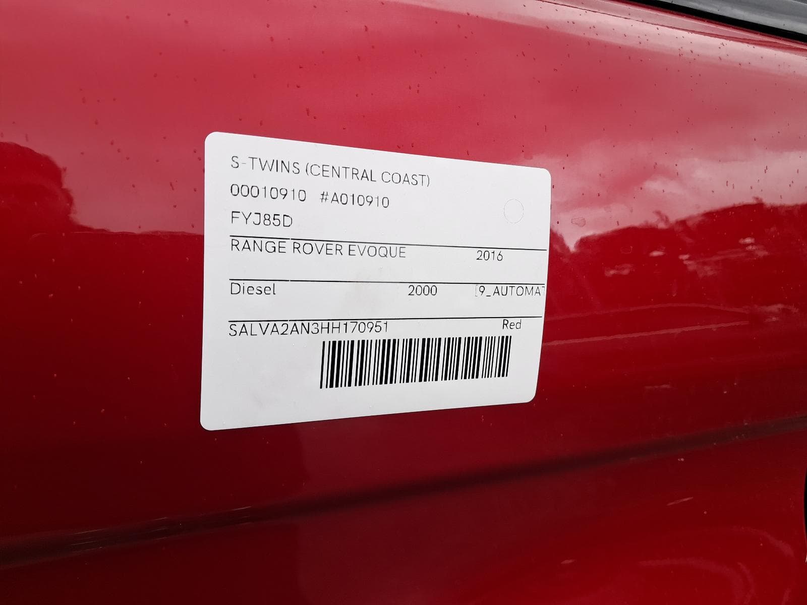 Featured wrecking vehicle: 2016 LAND ROVER RANGE ROVER EVOQUE (stock 10910)